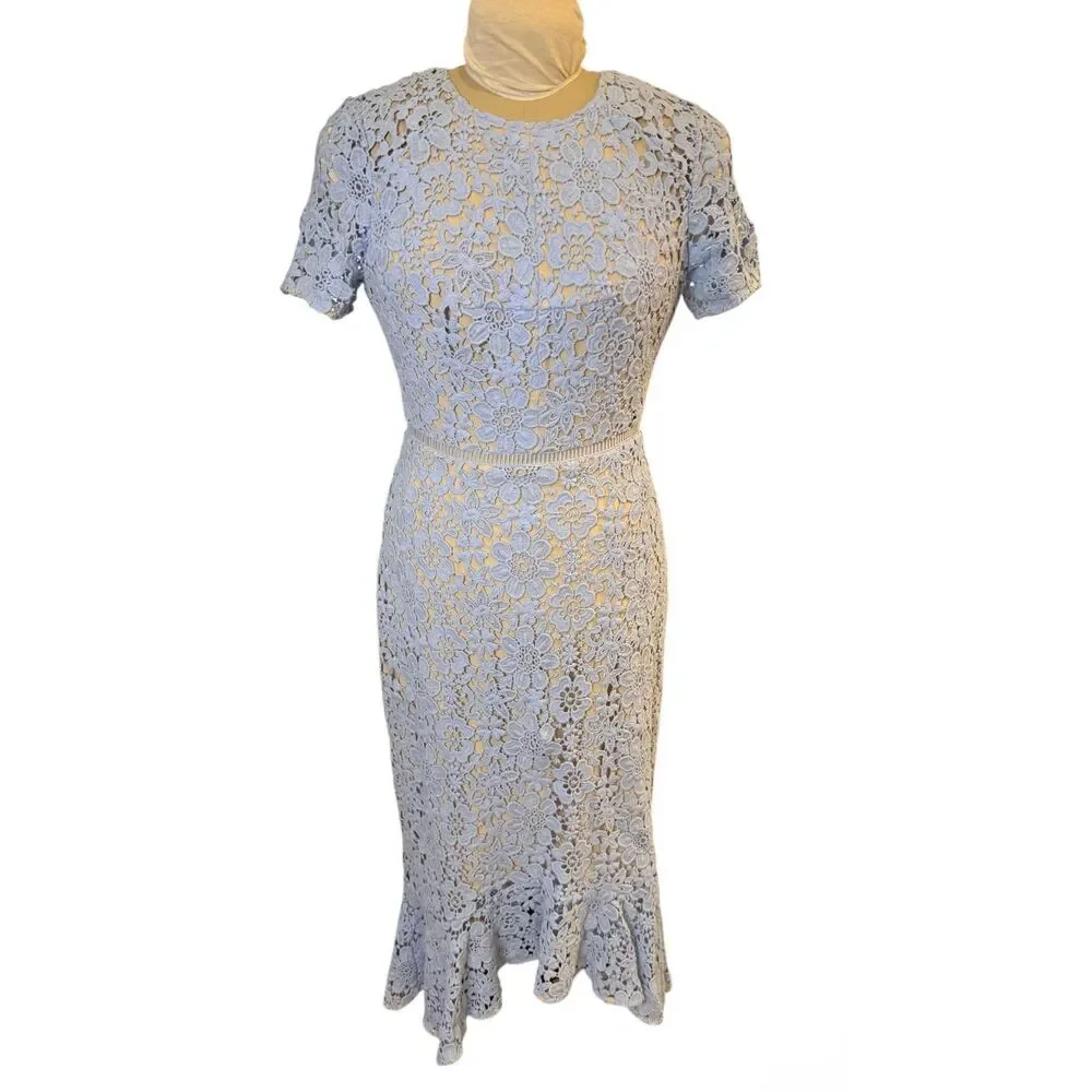 Shoshanna Light Blue Lace Short Sleeve Fit & Flare Dress Sz 10 - Picture 5 of 14